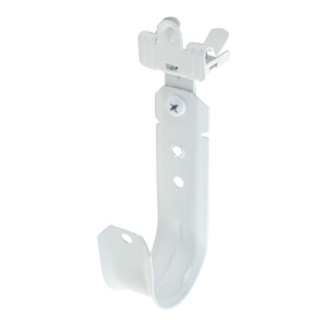 2" J Hook with Hammer on Beam Clamp, 5/16"-1/2" Flange, 360° Rotation, All White
